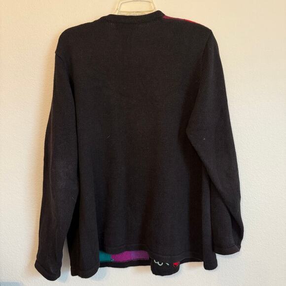 Womens Cardigan Sweater Size Large Bob Mackie Cat Heart Checkered Embroidered - Picture 2 of 6